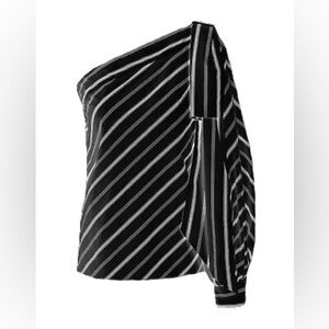 Milly Nina One-shoulder Striped Cotton-poplin Top In Black US 6 $355